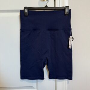PINK Active High Waist Soft Seamless Foldover Bike Shorts Navy Blue‎ Medium VS